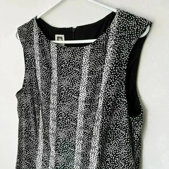 Vintage 90s Anne Klein Womens Black White Romantic Polka Dot Midi Dress 12 - Picture 3 of 8